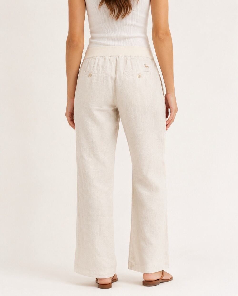 Drawstring Resort Coastal The Black Dog Straight Leg Linen Pants Sz Small Beige